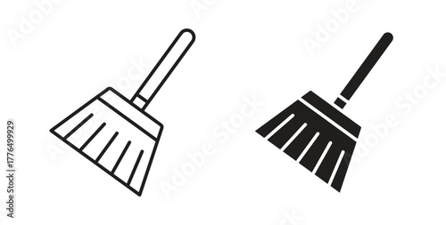 Broom icon glyph and line set thin line symbol concept.