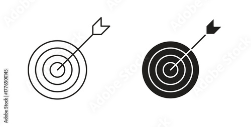 Bullseye pointer icon glyph and line set thin line symbol concept.