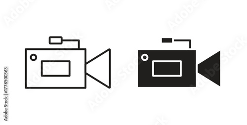 Camcorder icon glyph and line set thin line symbol concept.