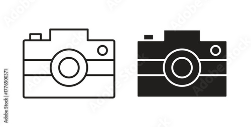 Camera icon glyph and line set thin line symbol concept.