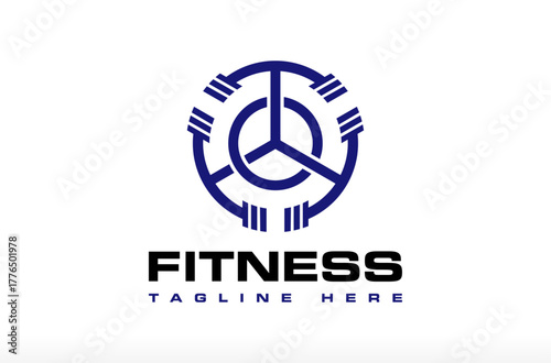 Fitness logo, triple fitness with Equipment Logo Design, Barbell Logo, weight logo, creative healthy fit people with gymnastic tools barbell dumbbell Vector Icon Symbol Silhouette Illustration brand