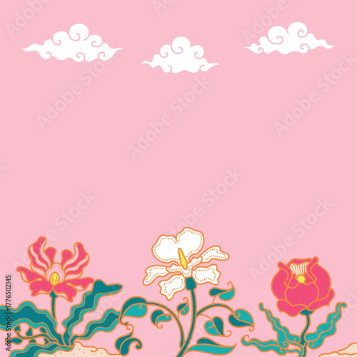 Doodle batik flower Template