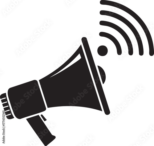Adobe Illustrator Artwork  Loudspeaker Megaphone with Sound Waves Icon - Announcement, Marketing, Attention, Communication, Public Relations