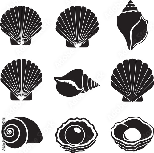 Assorted Seashell Silhouettes Collection scallop conch