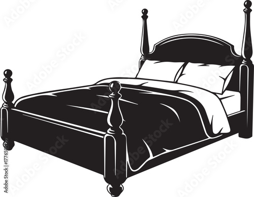 Black and White Four Poster Bed with Pillows bedroom