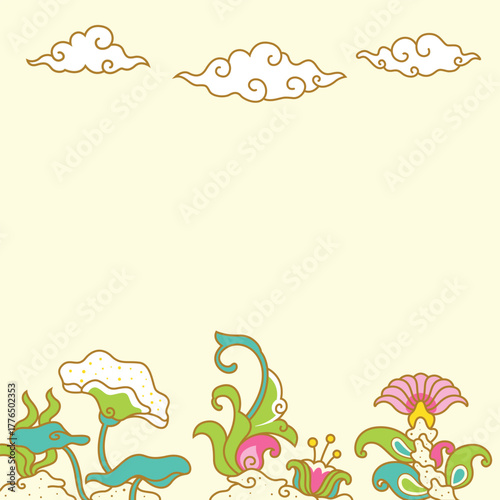 Batik doodles floral background