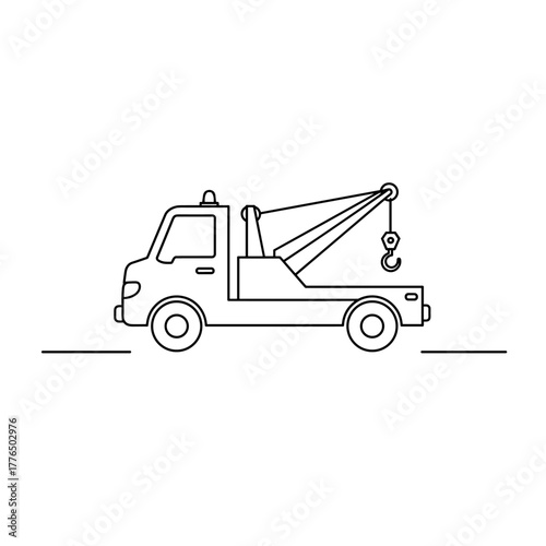 Simple line art illustration of a tow truck with crane hook