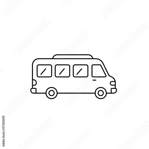 Minimalist line art of camper van for travel and adventure themes