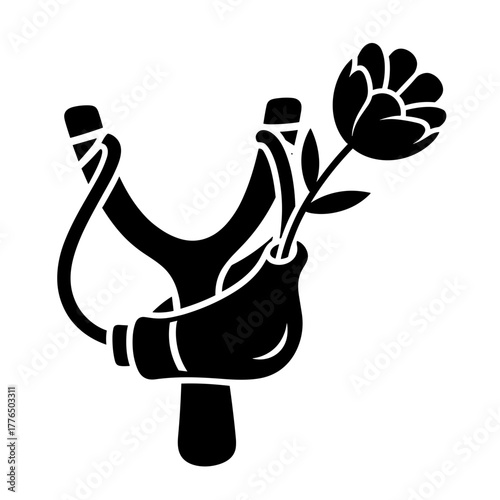 Slingshot with flower icon for anti-violence and peace message