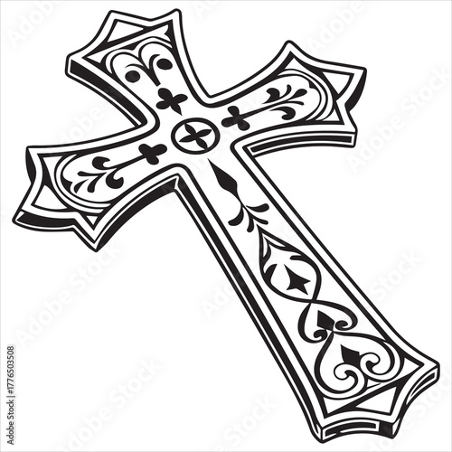 christian cross  outline black vector