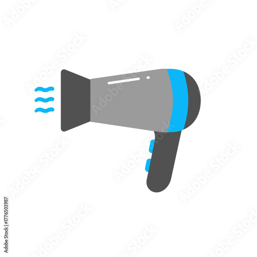 Colorful flat hair dryer icon with blue accents on white background