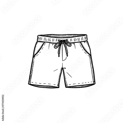 Handdrawn shorts with drawstring and pockets in black and white sketch style