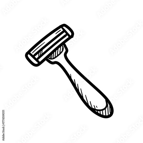 Hand drawn vintage razor with linear shading on white background