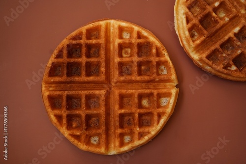 Homemade Belgian waffles isolated, selective focus