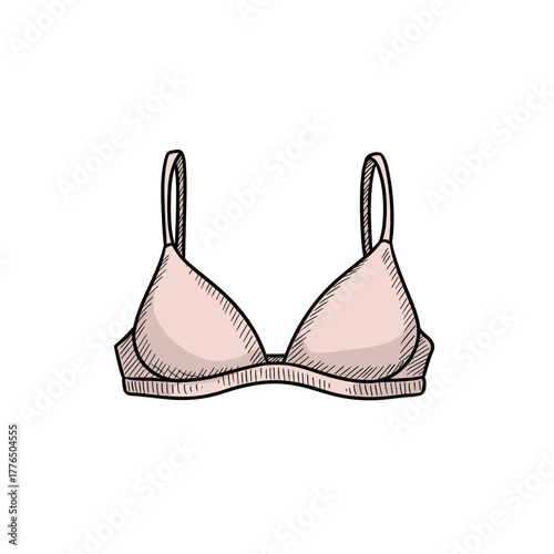 Hand drawn bra design detailed sketch of modern lingerie with straps