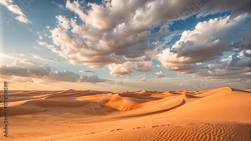 Serene Desert Sunset with Cloudy blue sky, Empty desert