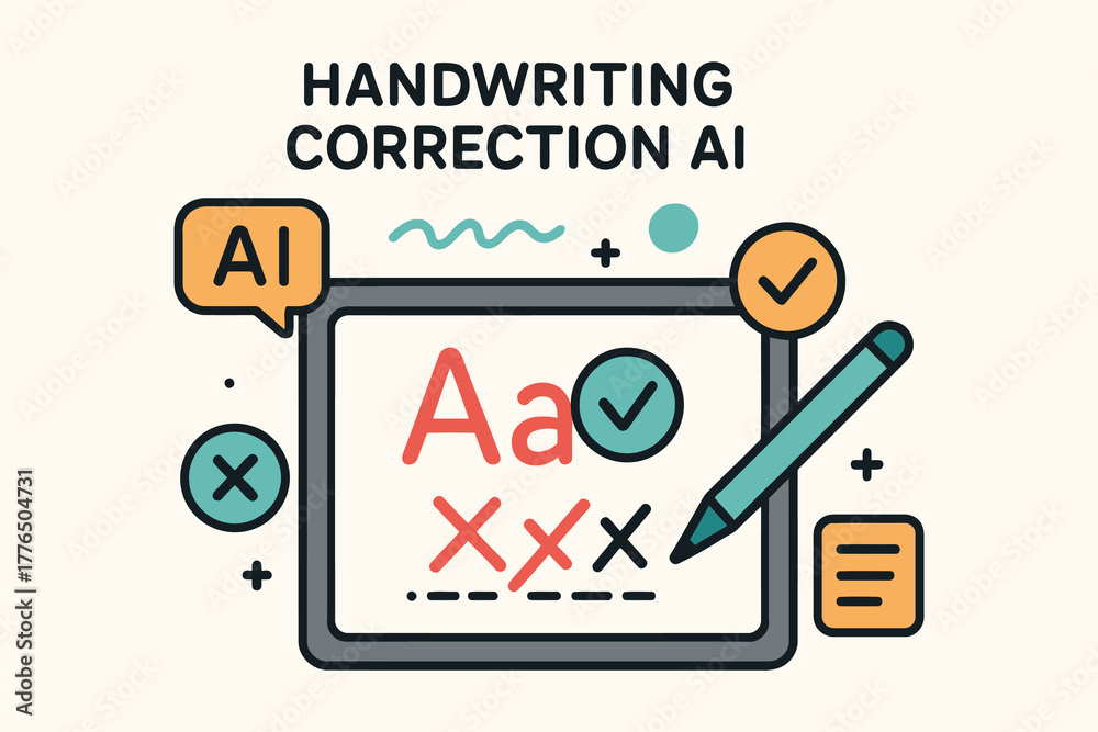 Fototapeta premium Artificial intelligence handwriting correction and improvement on digital tablet screen