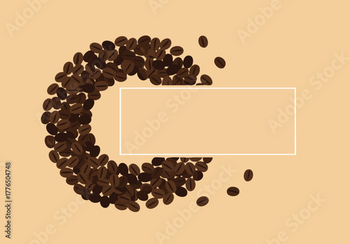 Arrangement of rich coffee beans forming a decorative element with a blank space for text