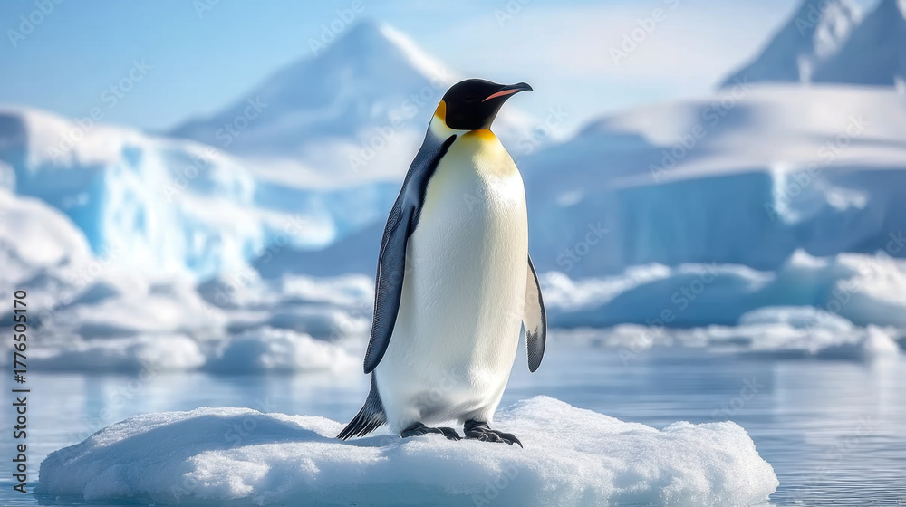 Fototapeta premium penguin stands gracefully on an ice floe in Antarctica