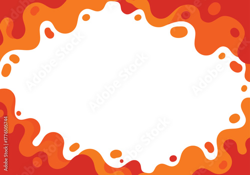 Vibrant abstract liquid splash border design with flowing organic shapes in fiery orange and red tones creating an energetic frame for content