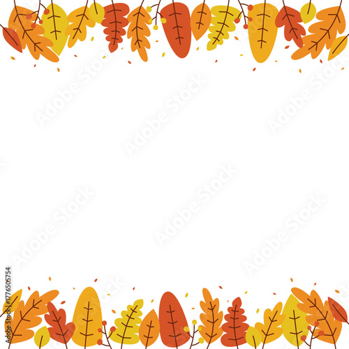 Autumn leaf border with warm orange, yellow, and red foliage with some blank copy space for text ideal for seasonal invitations, banners, and fall themed design.