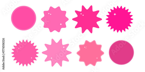 A set of blank pink stickers in various shades with stars. Suitable for social media, advertising, banners, fashion, beauty, and marketing projects. Vector. Image. Template. Background. Design. Art.