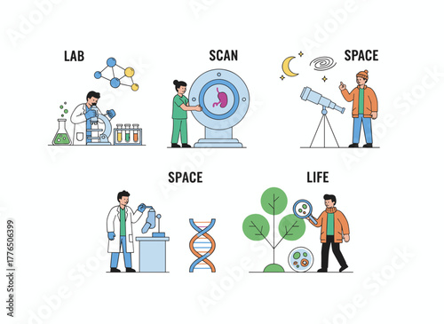 Researchers carrying out studies, analyses, and trials on vaccines, highlighting advances and breakthroughs in medical science, depicted as a flat vector illustration on a white background