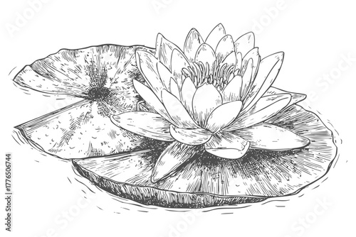Water lily flower floating on water surface botanical plant aquatic bloom nature serene garden pond flora lotus blossom graphic