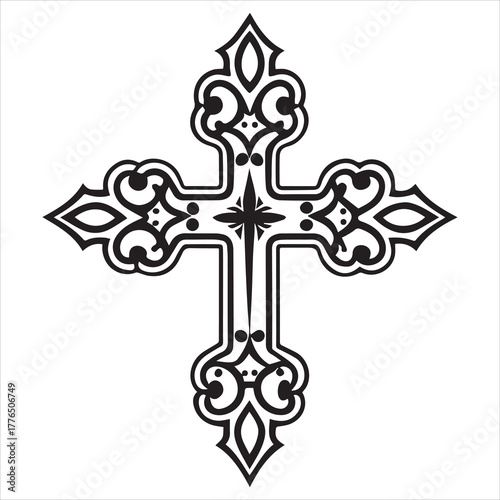 christian cross  outline black vector