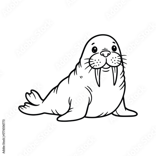 A charming walrus illustration, showcasing its adorable features and distinctive tusks, perfect for childrens books and educational materials