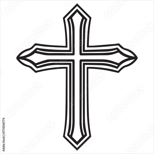 christian cross  outline black vector