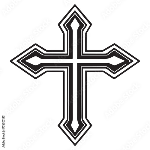 christian cross  outline black vector