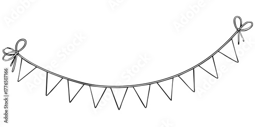 Hand drawn sketch of celebration bunting flags. Engraving style ink drawing isolated on white background, festive decoration element.
