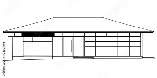 Clean architectural structure, modern house exterior outline, minimalist building sketch, contemporary residential design line art.