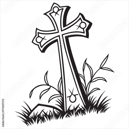 christian cross  outline black vector