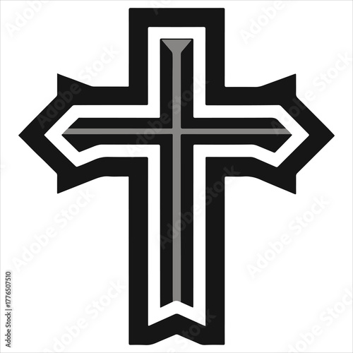 christian cross  outline black vector