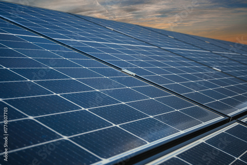 Solar array capturing sun power, representing sustainable energy and technology