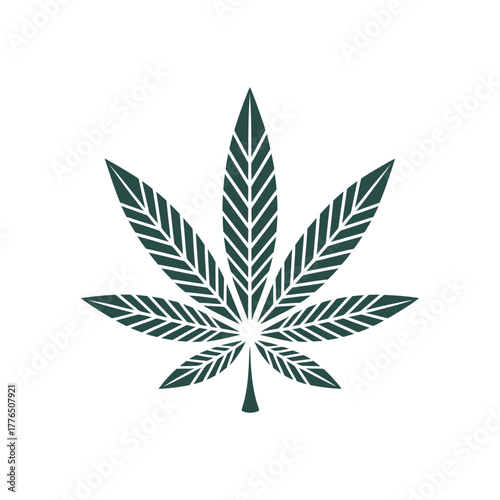 A dark green cannabis leaf icon is isolated on a white background, symbolizing nature and wellness.