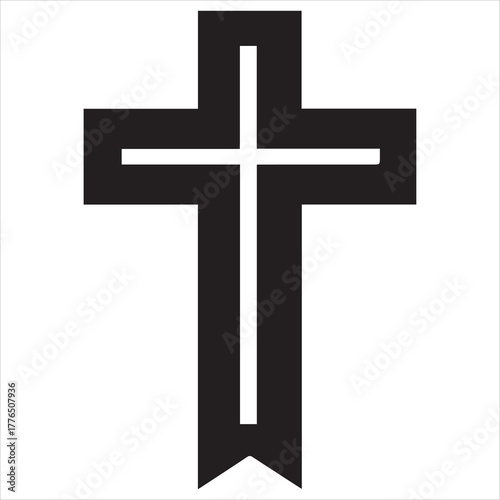 christian cross  outline black vector
