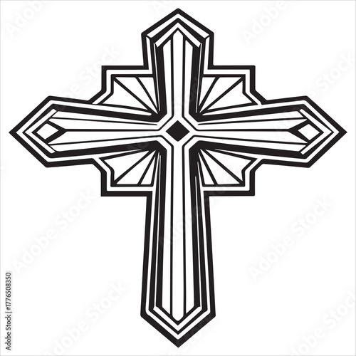 christian cross  outline black vector