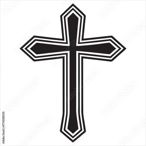 christian cross  outline black vector