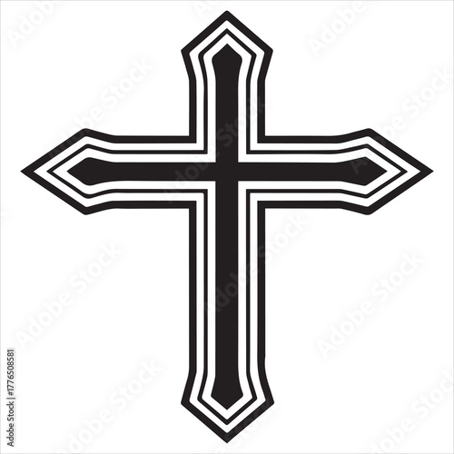 christian cross  outline black vector