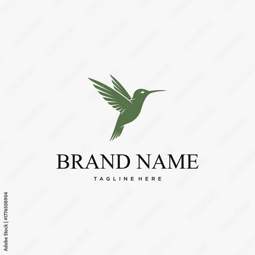 Obraz premium Elegant Green Hummingbird Logo Design for Brand Identity.