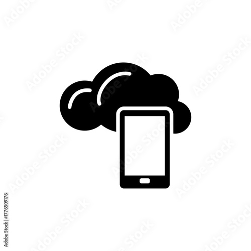 Mobile Phone Data Synchronization With Cloud Solid Icon