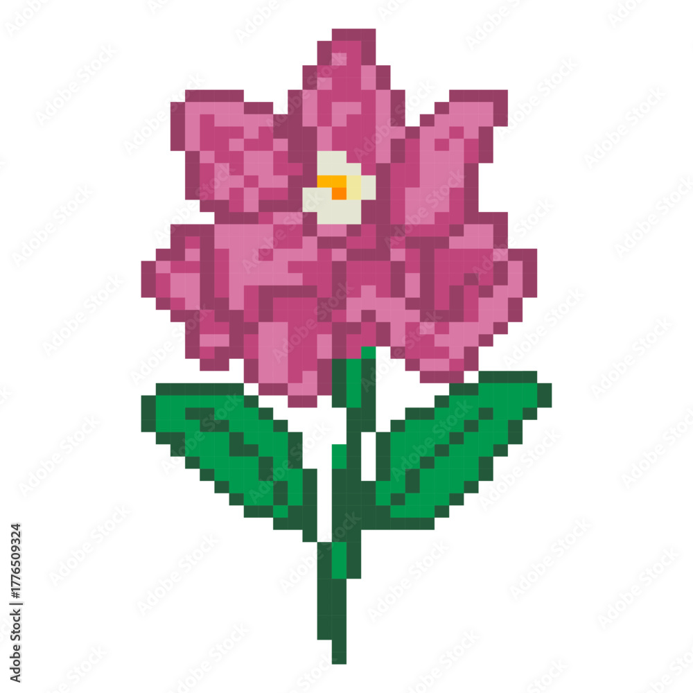 Fototapeta premium Pixel art pink flower blossom illustration