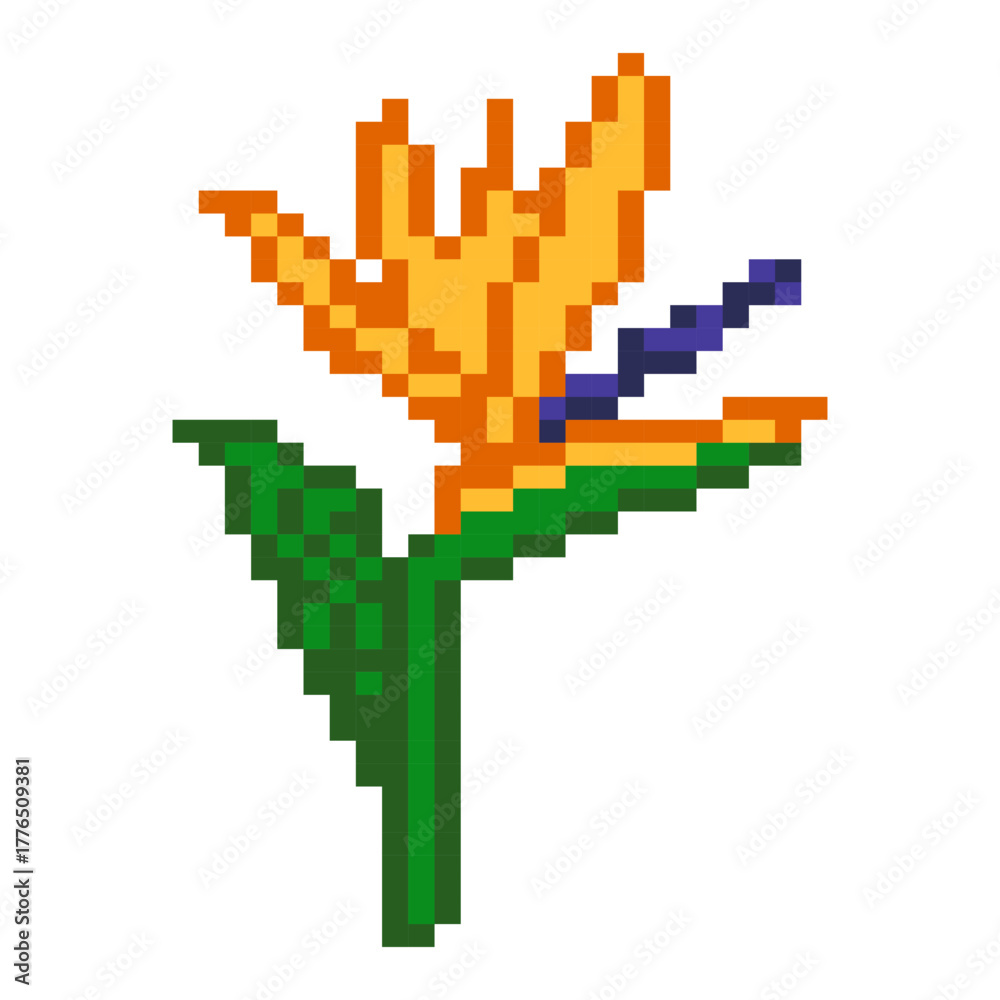 Fototapeta premium Pixel art tropical bird of paradise flower illustration