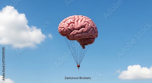 Brain Parachute Soaring in Blue Sky