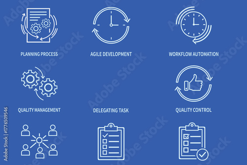 Agile development and workflow automation icons on blue background