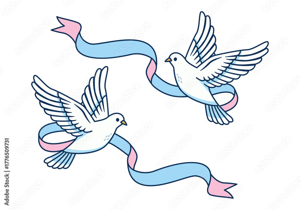 Fototapeta premium Doves Carrying Ribbon Flat Colored Icon for Valentine Theme