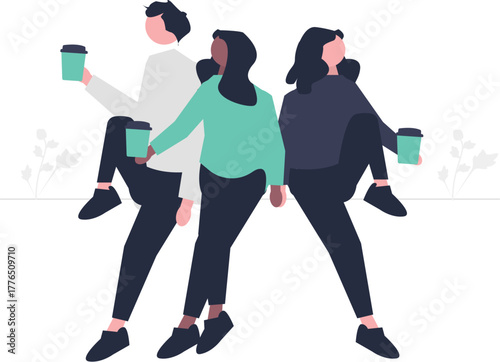 Illustration of friends enjoying coffee together perfect for cafe social gatherings and lifestyle concepts